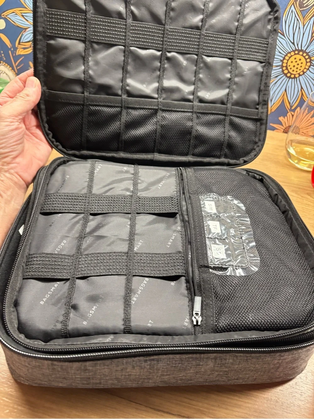 Black and Gray Tablet Accessory Organizer Case with Elastic Slots